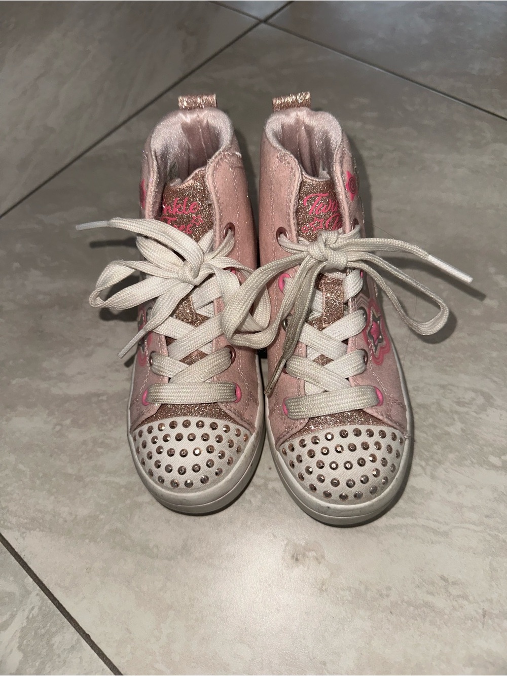 Girls' Pink High-Top Sparkle Sneakers